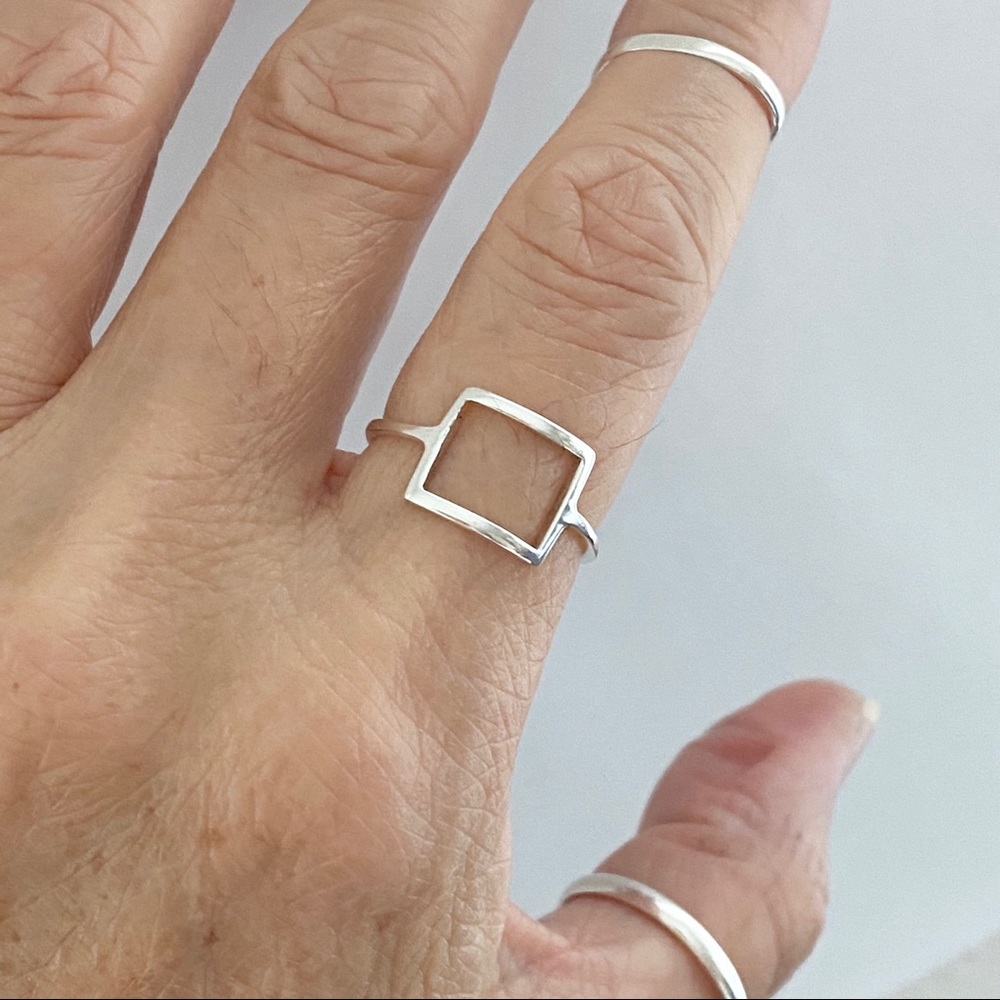 Sterling Silver Thin Open Square Ring, Delicate R… - image 7